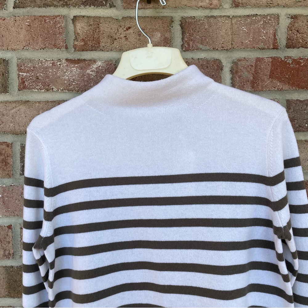 Vince ivory taupe stripe soft wool cashmere high neck sweater Women Medium NWT - Picture 3 of 12